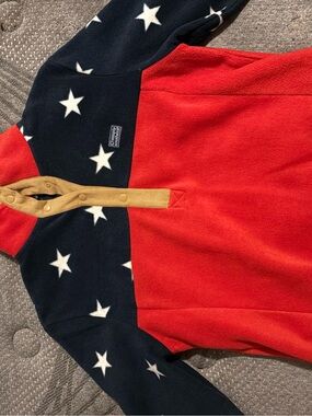 Simply Southern Red and Navy Star Fleece Pullover with Tan Trim